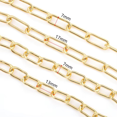 Paperclip Chain 17 × 7 mm or 13 x 7mm | 304 Steel gold plated